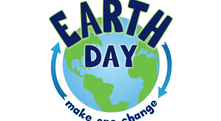 North Carolina Zoo: Earth Day Logo. A drawing of the planet Earth with blue arrows encircling it. The text on the image reads "Earth Day: Make One Change".