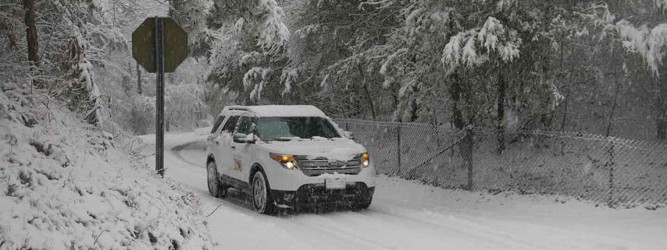 Ranger vehicle in heavy snow at the Zoo