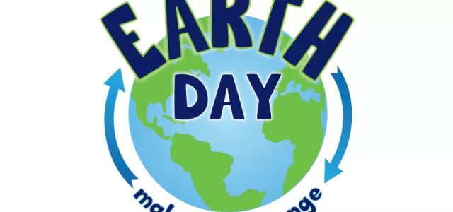 North Carolina Zoo: Earth Day Logo. A drawing of the planet Earth with blue arrows encircling it. The text on the image reads "Earth Day: Make One Change".